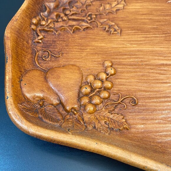 Vintage Faux Wood Tray, Four Seasons Plate, 12”X10” 1959 USA, Flower Raised Holl - Picture 8 of 10